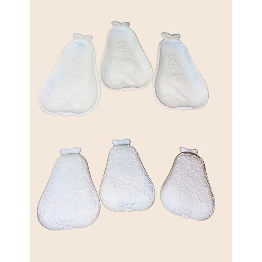 Vintage Hazel Atlas Milk Glass Pear Dishes Set of 3- 8" x 5"